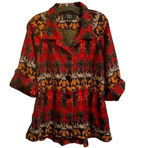 Beni Vie Multicolor Sweater Jacket Button Front 3/4 Sleeves Western Southwest M